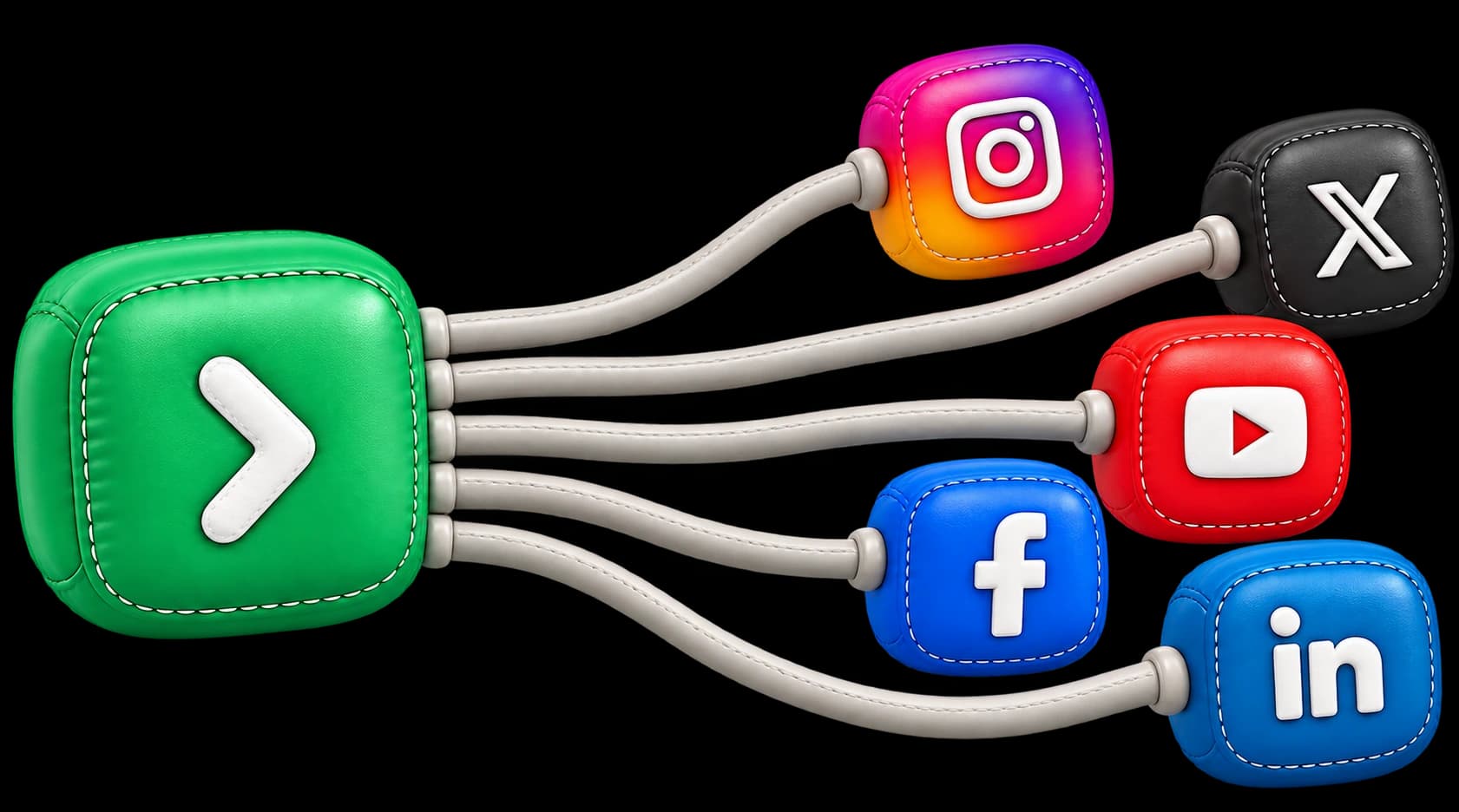 A single bulkit call fanning out to Instagram, X, YouTube, Facebook, and LinkedIn